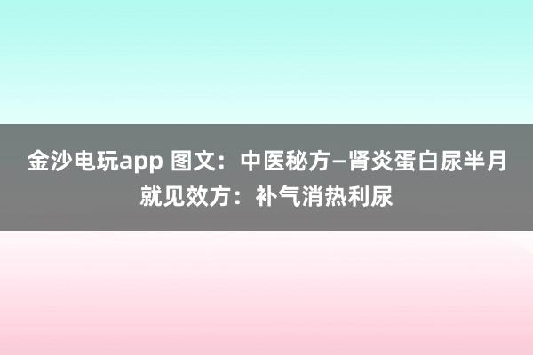金沙電玩app 圖文:中醫(yī)秘方—腎炎蛋白尿半月就見效方:補氣消熱利尿