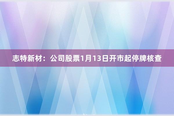 志特新材:公司股票1月13日開市起停牌核查